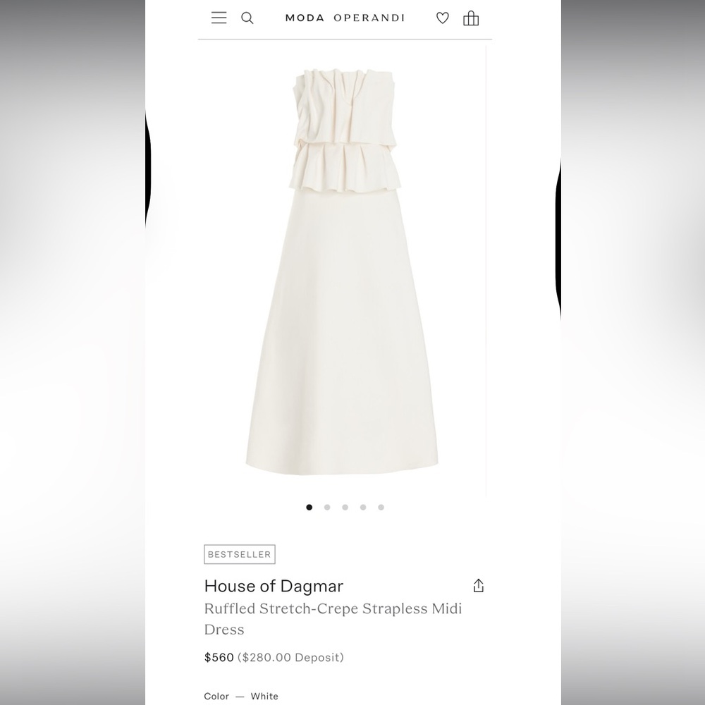 House of Dagmar White Ruffled Strapless Midi Dress